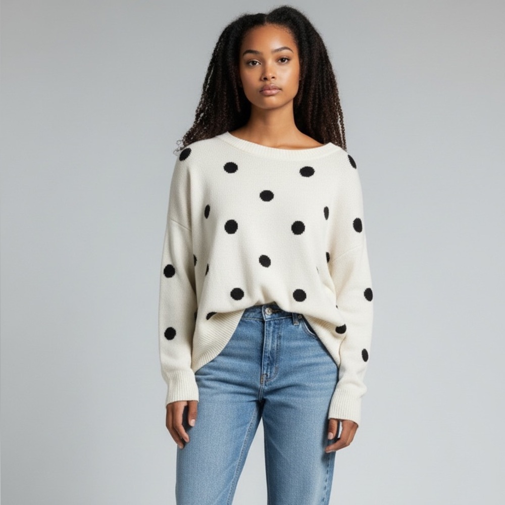 Victoria's Secret Angora Swing Pull Over Polka Dot Sweater Top Large White Black